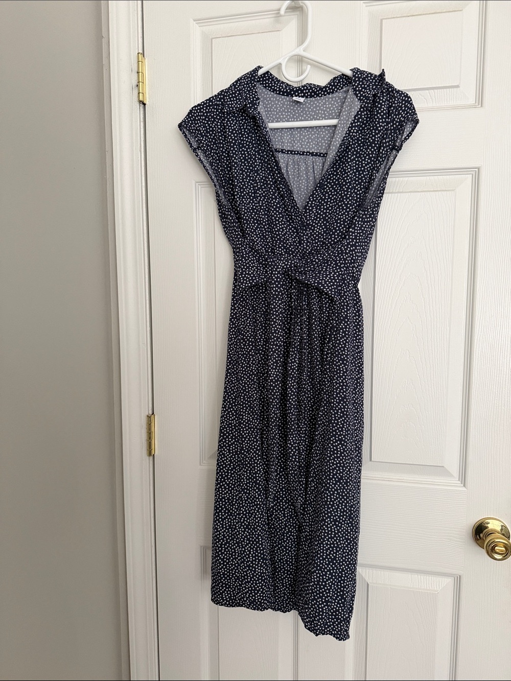 Classic Navy Polka Dot Wrap Midi Dress